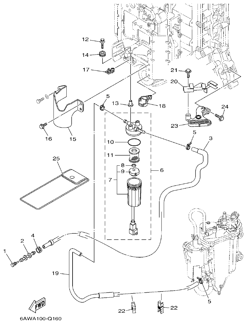 Yamaha F350AET, FL350AET FUEL 1 parts diagram